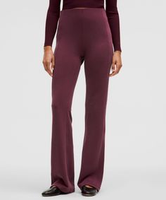 Luxury Look, Lounge Feel. These Flared Pants Are Soft On The Outside And Sleek Next To Skin. Designed For Casual. Flares Out From The Knee To Hem:33" Inseam, Intended To Skim The Floor For Heights Of 55"-58". Back Drop-In Pocket. Wide, Ribbed Internal Waistband Is Soft Next To Skin, Stays Put, And Creates A Sleek Look. | Ribbed Softstreme Flared Pant Regular Wardrobe Palette, 60’s Style, Pants Short, Luxury Look, Peach Fuzz, Fall Fits, Flared Pants, Printed Sweater, Sleek Look