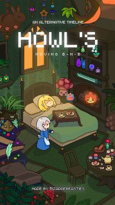 an image of a cartoon character in a bedroom with furniture and plants on the floor