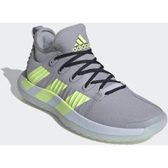 the adidas basketball shoe in grey and neon yellow is on sale for $ 59