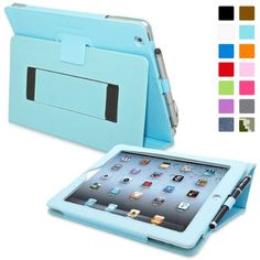 an ipad case with a pen in it and color swats on the back side