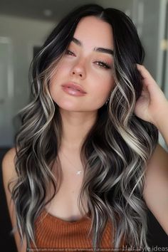 thin fine hair styles for women-cute hair styles-hairstyles Dark Hair Inspiration Highlights, Blonde Highlights Balayage On Dark Hair, Cute Dark Hair Color Ideas, Dark Brown Hair With Heavy Blonde Highlights, Dark Hair With Blonde Dimension, Balayage Hair For Fair Skin, Cute Hair Colors For Dark Hair, Transition From Blonde Back To Brunette, Dark Brown With Icy Blonde Highlights