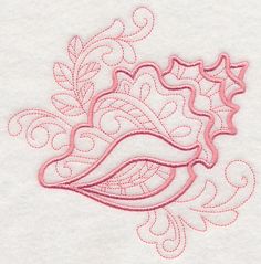 an embroidered design on white paper with pink thread