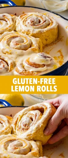 two images showing how to make gluten - free lemon rolls