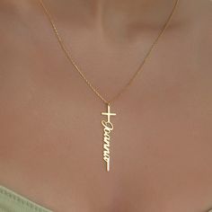 14k Solid Gold Personalized Cross Name Necklace, Custom Name Necklace, Cross Necklace Women, Christmas Gifts, Minimalist Cross Necklace, CROSS NAME NECKLACE    ★ Made to Order   ★ Dimensions: Height varies 2 inches based on font   ★ Material: High Quality 925 Silver, 14K Solid Gold   ★ Colors: Gold, Rose Gold, White Gold   ★ Features: Handmade, Nickel-free, Tarnish-resistant, Hypoallergenic, Handcrafted with eco-friendly materials   ★ Packaging: Ready to Gift in a Jewelry Box HOW TO ORDER:   1️⃣ Birthflower Necklaces, Necklaces Birthstone, Birthstone Necklaces, Women Christmas Gifts, Cross Necklace Women, Initial Necklaces, Personalized Cross, Necklace Cross, Celebrating Christmas