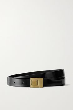 SAINT LAURENT's belt adds a chic touch to any outfit. It's been made in Italy from glossy leather and secures with a sleek gold-tone buckle engraved with the label's famous moniker. Saint Laurent Belt, Belt Luxury, Corset Belt, White Belt, Fall Shopping, Designer Sunglasses, Black Belt, Belts For Women, Leather Belt