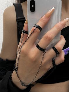 Negro punk,De moda Collar  Acero Inoxidable   Embellished Hot Necklaces, Ring Party Jewelry, Hip Hop Women, Finger Bracelets, Hip Hop Chains, Embellished Fashion, Style Gothic, Hand Accessories, Couple Jewelry