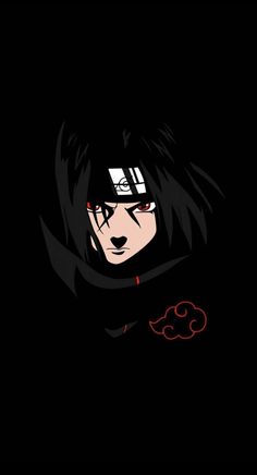 an anime character with black hair and red eyes in the dark, looking to his left