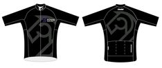 the front and back of a black cycling jersey