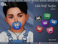 the little wolf pacifier is designed to look like a child's face and features six different colors