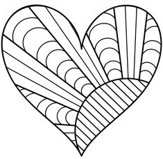 a heart shaped coloring page with lines in the shape of a striped ribbon on it