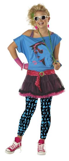 Teen 80's Valley Girl Costume - Candy Apple Costumes - 80's Costumes 80s Girl Costume, 1980s Costume, Look 80s, Party City Costumes, California Costumes, Dress Leggings, 80s Costume, 80s Look, Valley Girl