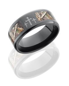 Zirconium 9mm Flat Band with Crosses and Realtree AP Camo Inlay-Lashbrook-Howard's Diamond Center Camo Wedding Rings, Camo Rings, Wedding Ring For Him, Camo Wedding, Country Rings, Cross Ring, Wedding Rings Unique, Vintage Engagement, Mens Wedding Rings