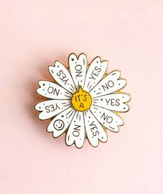 Have you ever done the “they love me, they love me not,” with daisies? It kind of takes a long time to pull all the petals, though. And then I kind of feel bad for pulling the petals off. This spinning pin solves everything though! And it’s so easy to just spin again if you don’t get. Flower Spinner, Bag Pins, Random Ideas, Cool Pins, Clear Stickers, Hard Enamel Pin, Cute Pins, Life Inspiration, Pin It