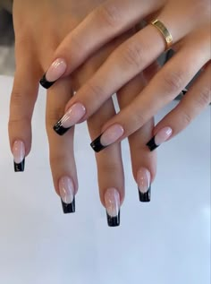 Olivia Dejarnett Nails, Dark French Tip Nails Square, Nails W Red Dress, Color Tip Acrylic Nails, Coffin Acrylic Nails Black French Tip, Summer Outfits Going Out Night Out, Black French Tip Coffin Acrylic Nails, Black French Tip Nails Square Medium, Nail Inspo Coffin French Tip