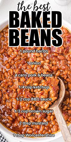 dish of baked beans with spoon Oven Baked Beans With Bacon, Baked Beans In The Oven, Baked Beans From Canned Beans, Rib Side Dishes, Garbanzo Recipes, Baked Beans Recipe Crockpot, Gathering Recipes, The Best Baked Beans, Homemade Baked Beans Recipe