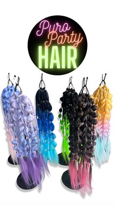 These tie in rave braid hair extensions come in a variety of colors. They tie into any pony tail, bun, pig tail or braid using a rubber band hair tie. They're very easy to install and remove and can be used time and again. They're hand-braided and may have some variation in individual strands. Handle with love and care for a long life of wear.  Only one of each color available: - yellow/pink/blue ombré  - Pink/purple ombré  - Purple ombré  - Blue ombré  - Black/green  - Brown/pink/tinsel Length of hair: approx. 20-23in.  If you're looking for custom colors, please check out my other listing.  Each purchase comes with extra rubber bands and hair jewelry in silver or gold. Exchanges accepted only if hair is in original condition of shipping and does not show wear and no returns will be accep Rave Braids, Braid Hair Extensions, Pink Purple Ombre, Band Hair, Braid In Hair Extensions, Braid Hair, Purple Ombre, Pink Ombre, Rubber Band