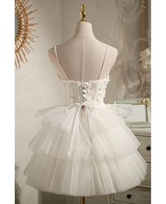 Get 10% off now! Buy ivory white tutus short hoco prom dress with spaghetti straps at cheap price online. Free stable shipping and pro custom service since 2009. Hoco Dress Short, Sequin Ball Gown, White Dress Formal, Short Homecoming Dresses, Mini Homecoming Dresses, White Homecoming Dresses, Tulle Homecoming Dress, Professional Dress, Short Party Dress