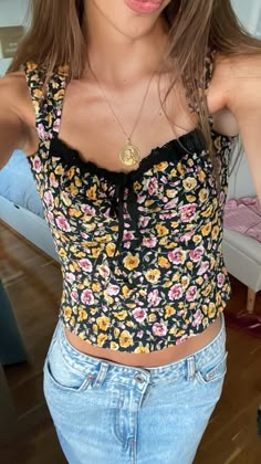 Cute Floral Outfits, Floral Outfit Aesthetic, Summer Floral Outfits, Lola Dupre, Maxi Denim Skirt, Flower Top, Summer Fits, A Collage