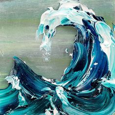 an abstract painting with blue and white waves