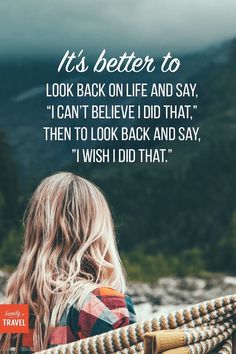 a woman sitting in a hammock looking out at the mountains with a quote on it