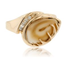 Elk Ivory Four Diamond Accented Ring - Park City Jewelers Elk Jewelry, Elk Ivory Ring, Elk Ivory Jewelry, Accented Ring, Hunting Crafts, Elk Ivory, Ivory Jewelry, Tooth Jewelry, Tooth Ring