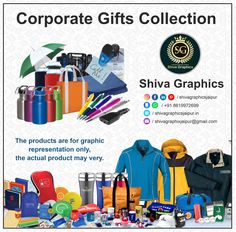 an advertisement for corporate gifts from the company's logo and brand name, shiya graphics