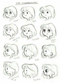 some drawings of different faces and hair styles for children to learn how to draw them