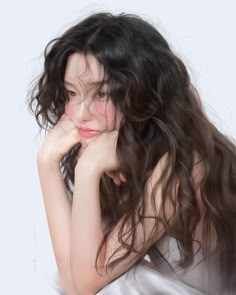 Korean Perm, Practicing Drawing, Hands On Face, Hair Spring, Photographie Portrait Inspiration, Permed Hairstyles, Hair Reference, Aesthetic Hair