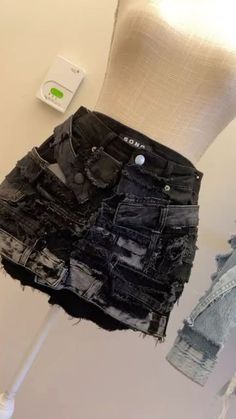 Custom Skirt Outfits, Black Denim Skirt Outfit Black Women, Ripped Skirt Outfit, Custom Skirt Denim, Custom Denim Skirt Outfit, Custom Jean Skirt, Distressed Skirts, Shopping Sketch, Jean Skirt Outfits Black Women