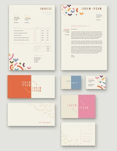 the stationery and business cards are designed to look like an abstract pattern, with different colors