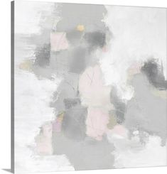 an abstract painting with grey, pink and white colors