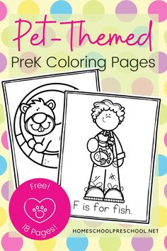 a coloring book with the title pet - themed prek coloring pages