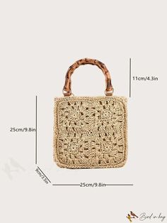 BirdinBag - Beach-Ready Double Handle Medium Straw Bag Beige Square Bag With Adjustable Strap, Vacation Satchel Bag With Single Handle, Summer Square Satchel With Detachable Handle, Square Box Bag With Single Handle For Everyday, Square Box Bag With Single Handle, Everyday Square Box Bag With Single Handle, Natural Shoulder Bag With Adjustable Handle For Daily Use, Beige Beach Bag With Top Carry Handle, Beige Beach Bag With Top Handle