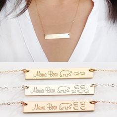 Gold Bar Necklace Engraved, Baby Bear Cub, Mama Bear Necklace, Gold Bar Necklace Personalized, Baby Bears, Bar Necklace Personalized, Bear Necklace, Gold Bar Necklace