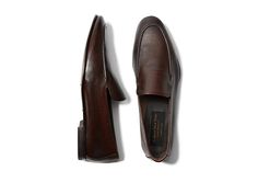 To Boot New York Thorpe - Men's Shoes : Dark Brown : Enjoy the polished shine and classic leather construction wearing To Boot New York Thorpe loafer. Luxe grain leather upper. Leather lining and man-made insole. Almond toe. Leather collar for perfect fit. Slip-on style. Branding on insole and outsole. Leather outsole. Made in the Italy. Weight of footwear is based on a single item, not a pair. Business Almond Toe Slip-ons With Leather Lining, Timeless Slip-on Leather Shoes With Plain Toe, Business Casual Slip-ons With Leather Lining, Classic Brown Monk Strap Shoes With Textured Sole, Luxury Leather Sole Slip-ons For Business Casual, Wingtip Slip-ons With Leather Lining For Work, Timeless Slip-on Leather Shoes With Leather Lining, Timeless Slip-ons With Leather Sole, Wingtip Loafers With Leather Sole