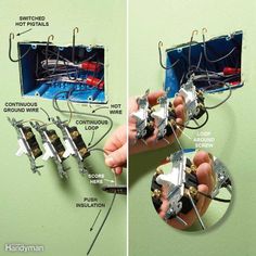 two pictures showing how to wire an electrical outlet