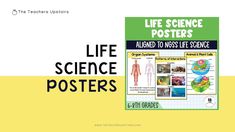 a poster with the words life science posters in black and white, on top of a yellow background