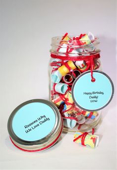 a jar filled with lots of colorful candies