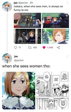 anime memes are being used to describe the differences between women and men in their lives