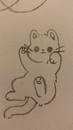 a drawing of a cat sitting on its back with one paw up and the other hand in