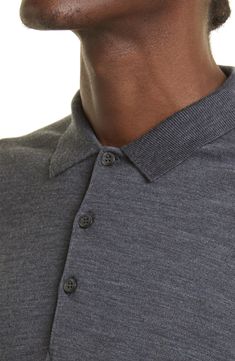 The English label's commitment to understated luxury informs the design of this supremely soft polo sweater crafted from extrafine merino wool. 28" length (size Medium) Button half-placket Spread collar Long sleeves Ribbed cuffs and hem 100% merino wool Dry clean or machine wash, dry flat Made in the UK Classic Merino Wool Polo Shirt For Work, Classic Wool Polo Shirt For Fall, Classic Wool Polo Sweater For Business, Merino Wool Polo Shirt For Work, Classic Merino Wool Polo Sweater With Seamless Collar, Classic Merino Wool Polo Sweater For Business Casual, Classic Wool Collared Polo Shirt, Winter Wool Polo Shirt, Merino Wool Polo Sweater With Collar For Work