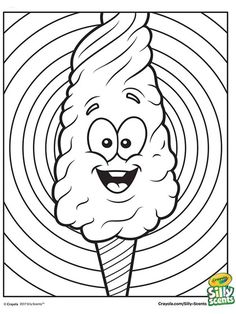 coloring pages with an ice cream cone in the center and smiling face on it's side