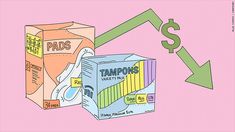 a carton of tampons next to a $ 5 dollar sign on a pink background