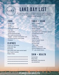 the lake day list with sailboats in the water and blue sky above it is an image