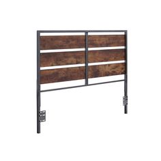 the headboard is made out of wood and has two metal bars on each side