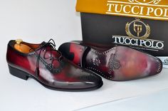 TucciPolo Mens Handmade Burgundy Oxford Italian Leather Luxury HandPolished Shoe (ID#TP007MS) Burgundy Oxford Shoes, Oxford Shoes Style, Handmade Boots, Custom Made Shoes, Italian Leather Shoes, Bespoke Shoes, Brown Oxfords, Handmade Leather Shoes, Leather Dress Shoes