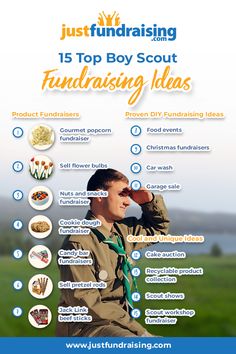 the flyer for justfundraising's 15 top boy scout fundraisers