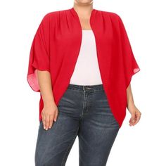 Women's Plus Size Loose Fit 3/4 Sleeves Kimono Style Open Front Solid Cardigan S-3XL Made in USA , Women kimonos for daily wear, party, dating, festival, wedding, church, concert, pool, sports, etc. Easy to dress up or down in Spring, Summer, Fall and Winter Size Chart(Inches) / MCD00721XL => Shoulder: 19/ Sleeve: 8/ Length: 34 2XL => Shoulder: 19.2/ Sleeve: 8.2/ Length: 34.2 3XL => Shoulder: 9.4/ Sleeve: 8.4/ Length: 34.4 Color: Red.  Gender: female.  Age Group: adult. Soft Knit Cardigan, Moa Collection, Breathable Clothes, Usa Women, Wedding Church, Knitting Women Cardigan, Cropped Cardigan Sweater, Womens Kimono, Womens Turtleneck