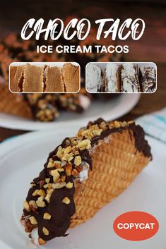 an ice cream taco on a white plate