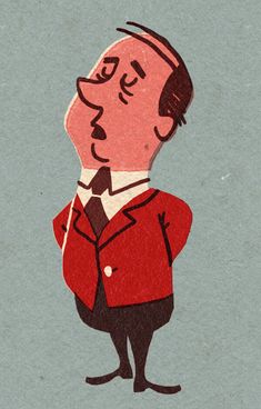 a drawing of a man in a suit and tie with his head tilted to the side